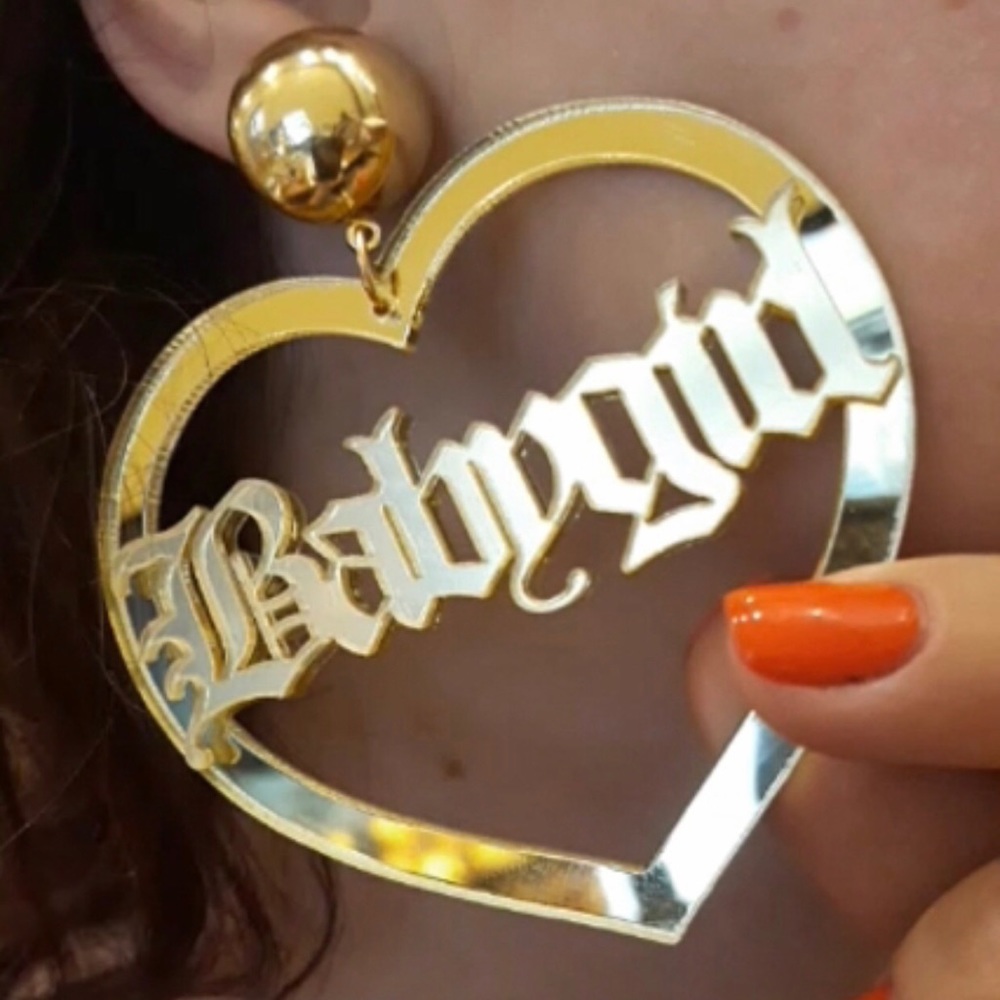 Gold Babygirl Earrings Mirror Reflective - Picture 6 of 8